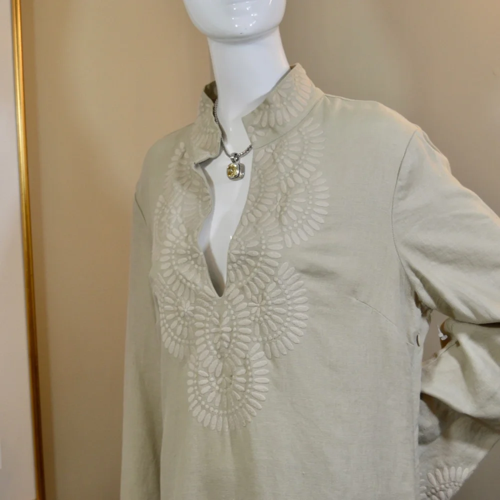 TORY BURCH V-Neck Long Sleeve Tunic Fit 10-12 Marked 14